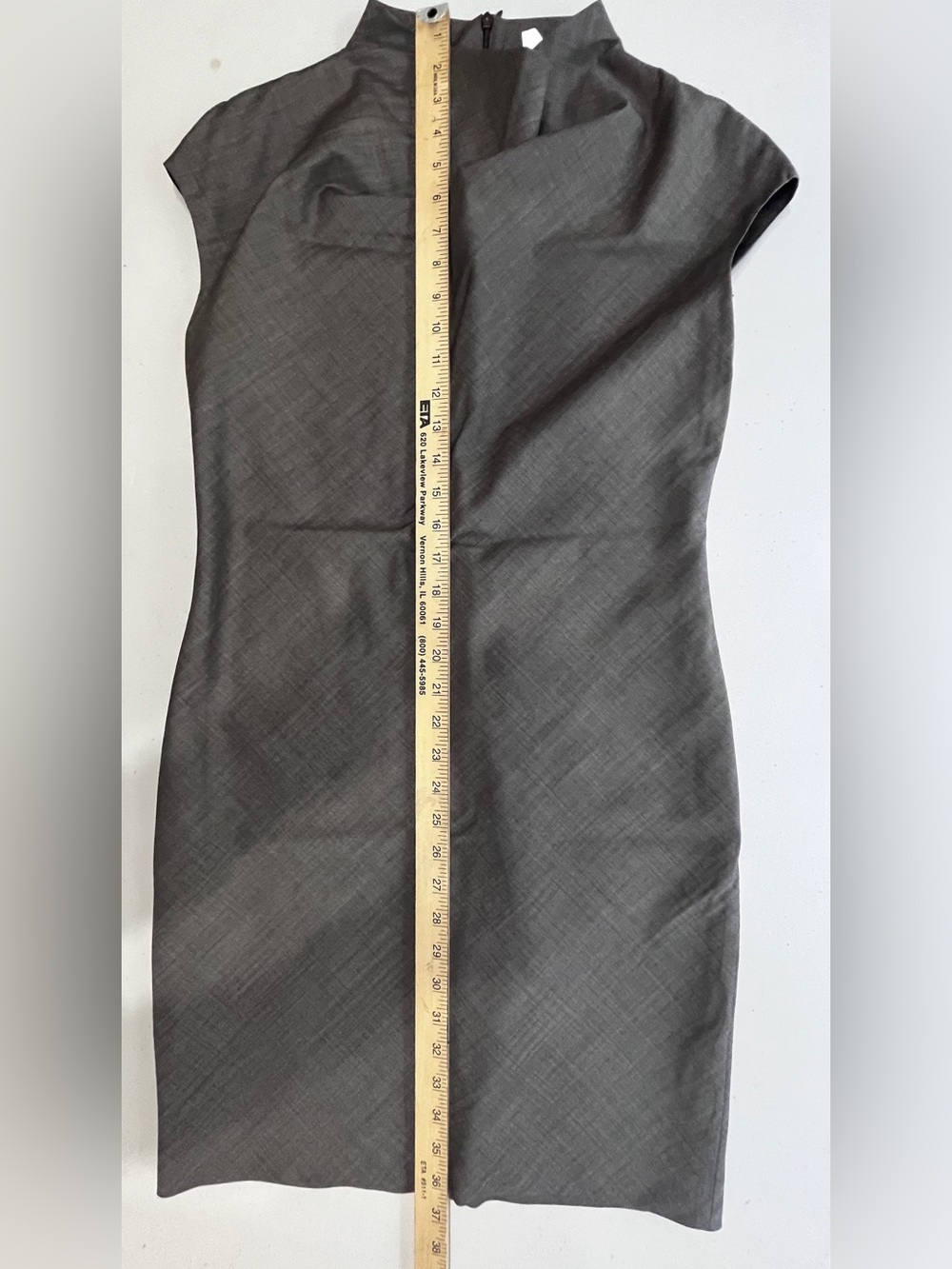 Max Mara Taupe Wool Blend High Neck Sheath Dress no Sz tag est Sz 6 or 8 - Picture 3 of 8